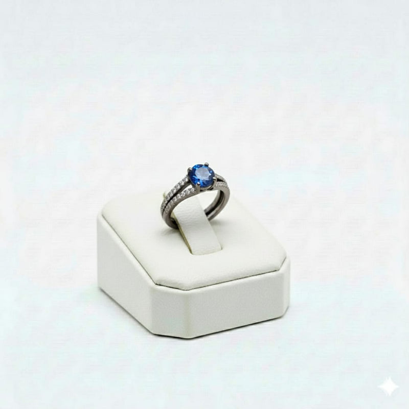 925 Silver 2 Line Blue Stone Ring - Perfect Gifting - Embellish Gold Jewelry & Diamond