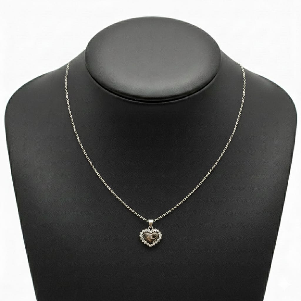 925 Silver Heart Dia Necklace - 925 Silver Necklace - Embellish Gold Jewelry & Diamond