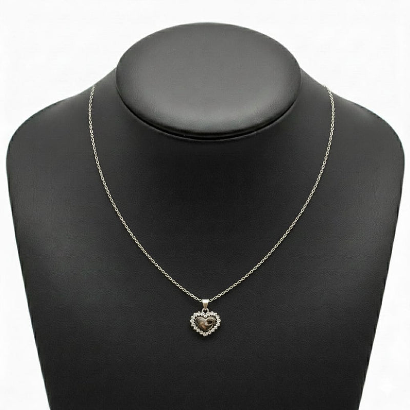 925 Silver Heart Dia Necklace - 925 Silver Necklace - Embellish Gold Jewelry & Diamond