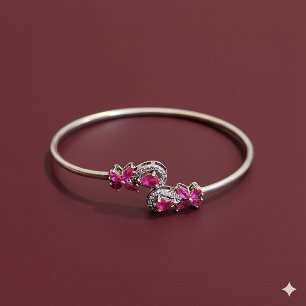 925 Silver Rose Stone Bangle