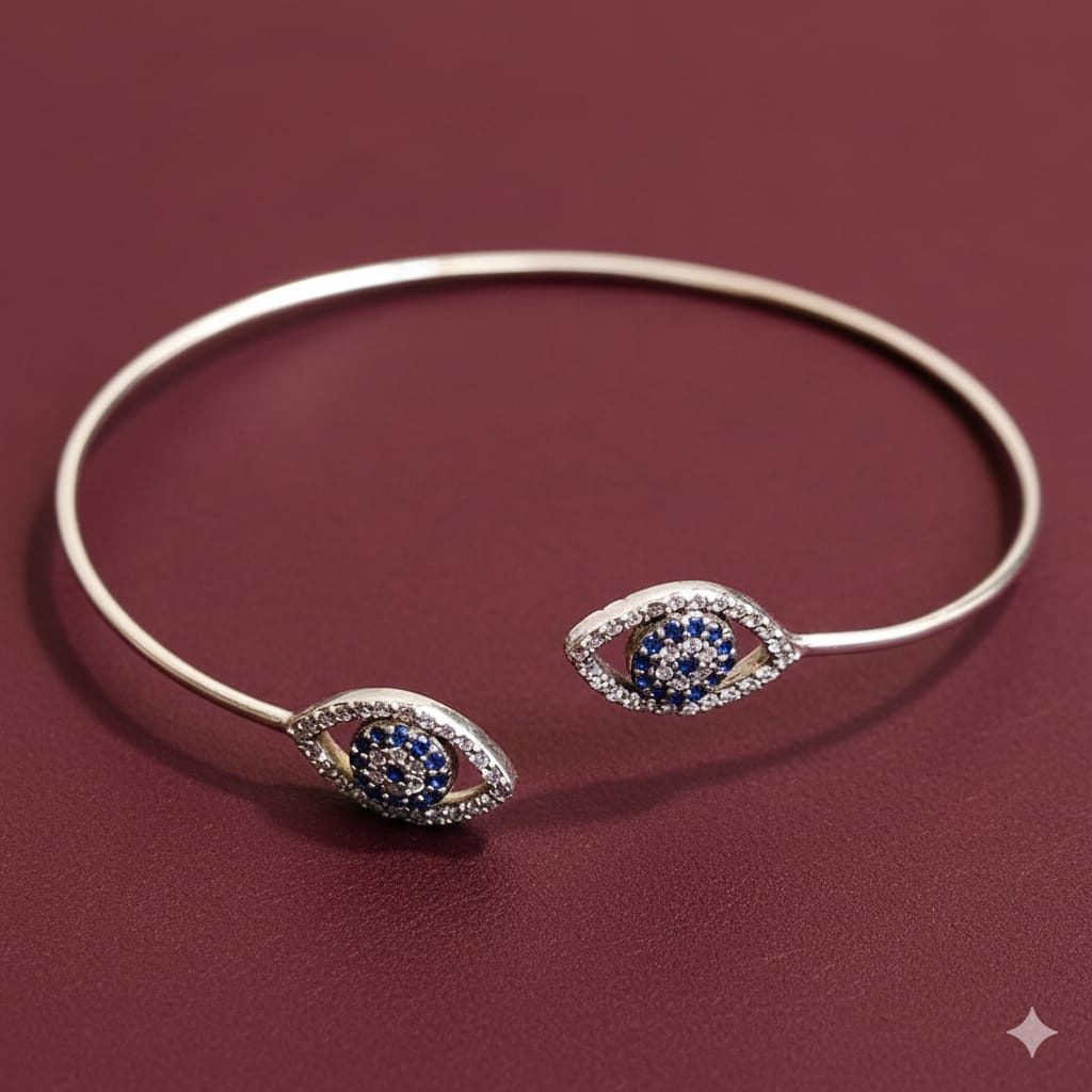 925 Silver 2 Evil Eye Bangle