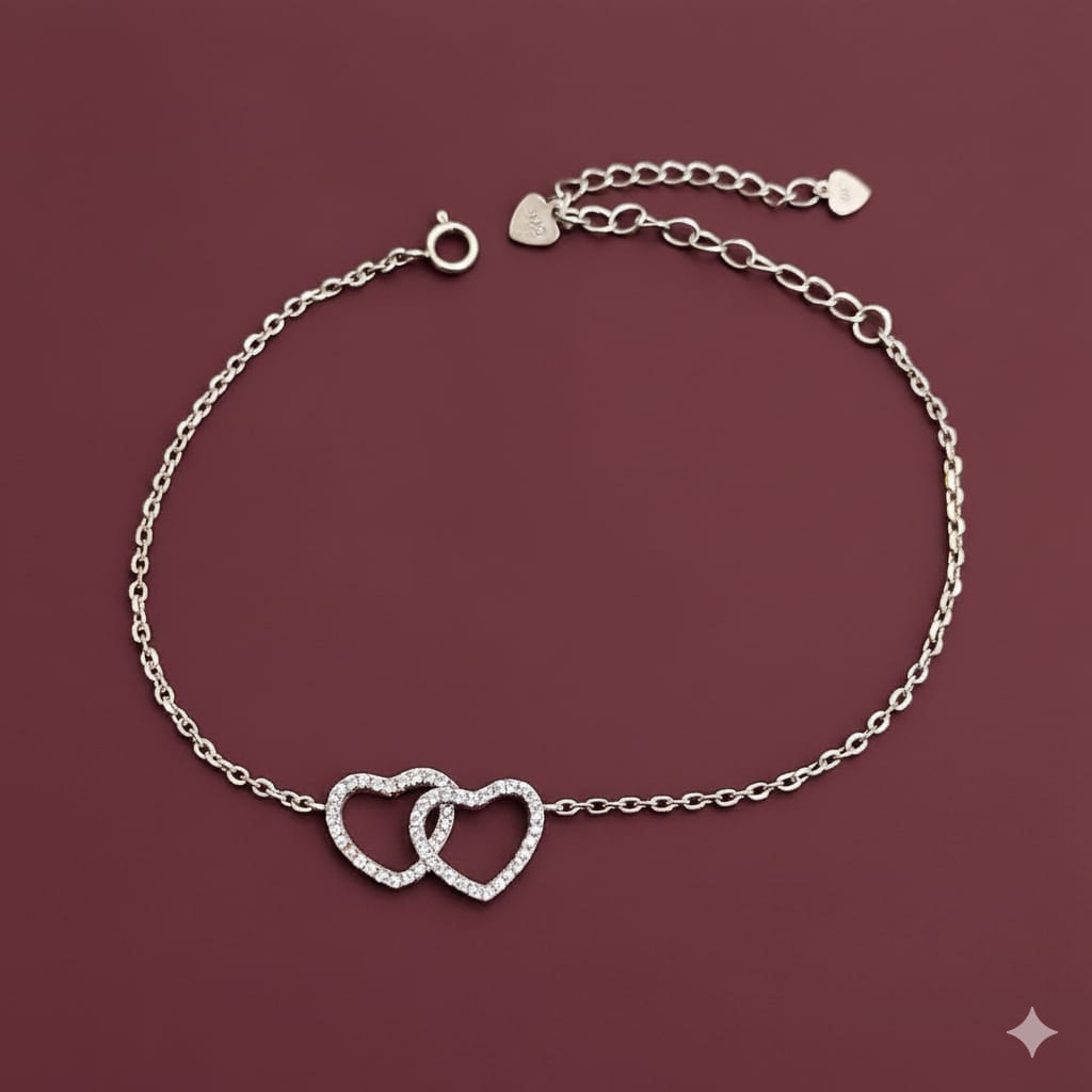 925 Silver Double Heart Bracelet - 925 Silver Bracelet - Embellish Gold Jewelry & Diamond