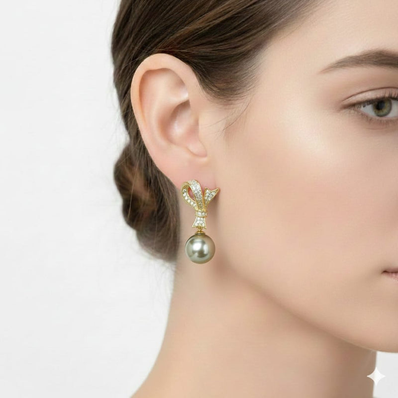 925 Silver Ribbon Pearl Earrings - 925 Silver Earrings - Embellish Gold Jewelry & Diamond