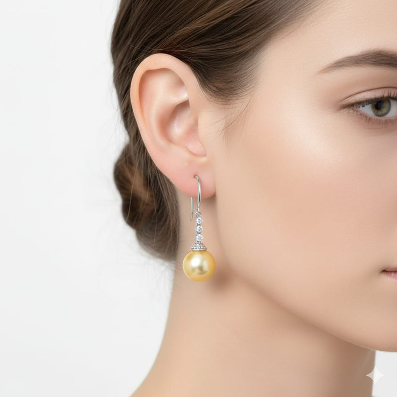 925 Silver Hanging Yellow Pearl Earrings - 925 Silver Earrings - Embellish Gold Jewelry & Diamond