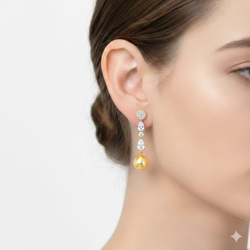 925 Silver Dia Yellow Hanging Pearl Earrings - 925 Silver Earrings - Embellish Gold Jewelry & Diamond