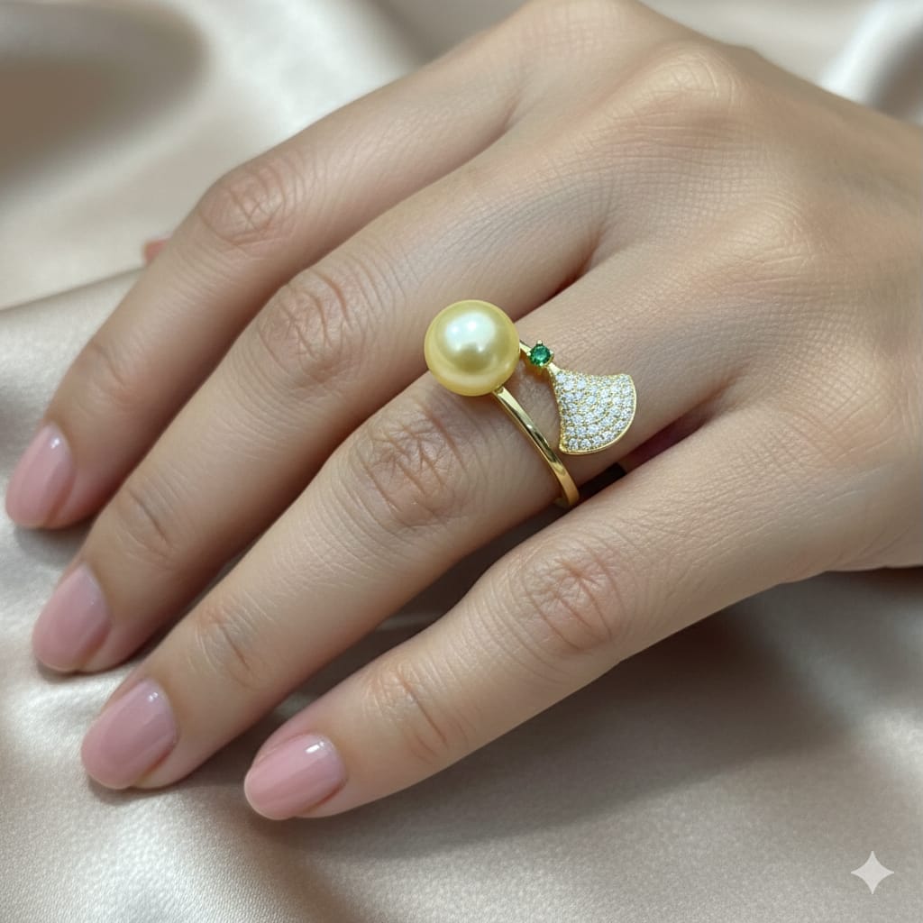 925 Silver Yellow Pearl Ring - New Launch - Embellish Gold Jewelry & Diamond