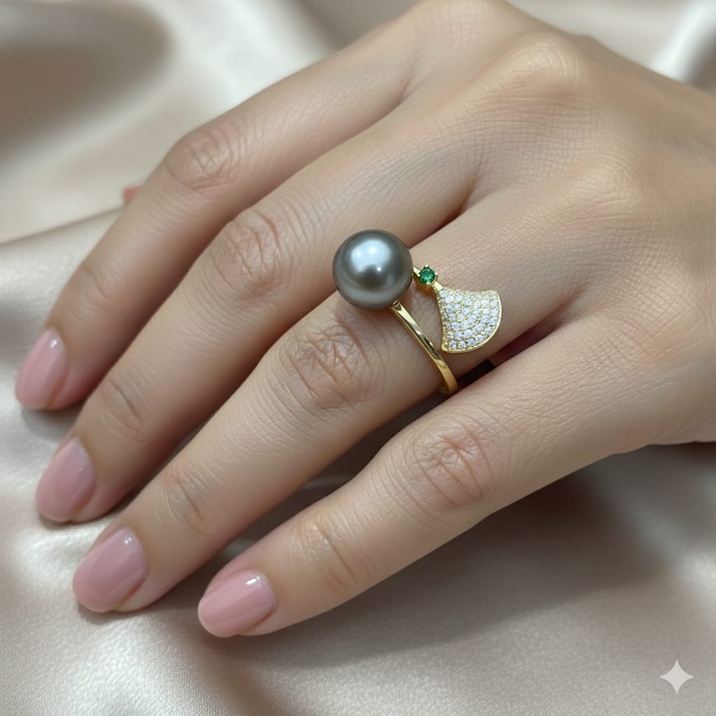 925 Silver Black Pearl Ring