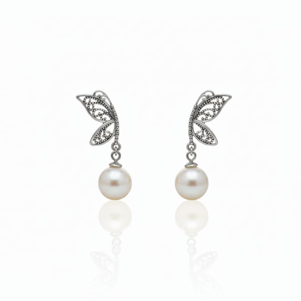925 Silver Butterfly Pearl Earrings - 925 Silver Earrings - Embellish Gold Jewelry & Diamond