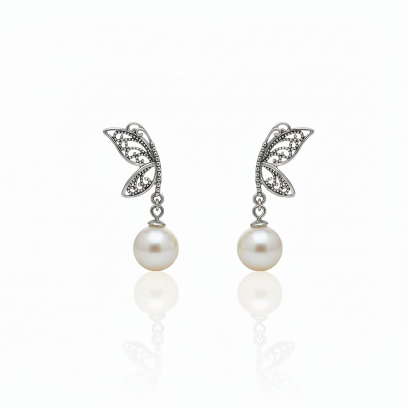 925 Silver Butterfly Pearl Earrings - 925 Silver Earrings - Embellish Gold Jewelry & Diamond