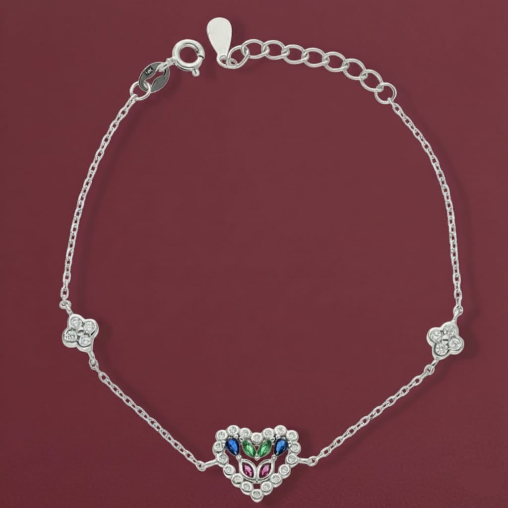 925 Silver Heart Clover Bracelet - 925 Silver Bracelet - Embellish Gold Jewelry & Diamond