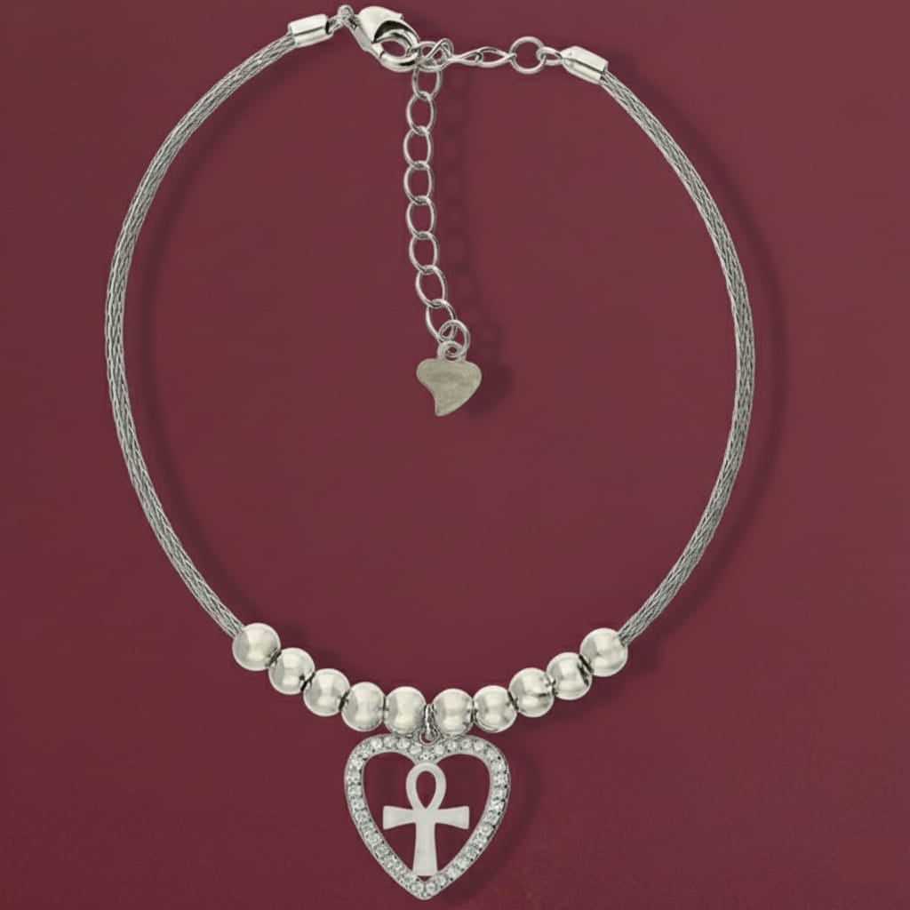 925 Silver Heart Cross Bracelet - 925 Silver Bracelet - Embellish Gold Jewelry & Diamond