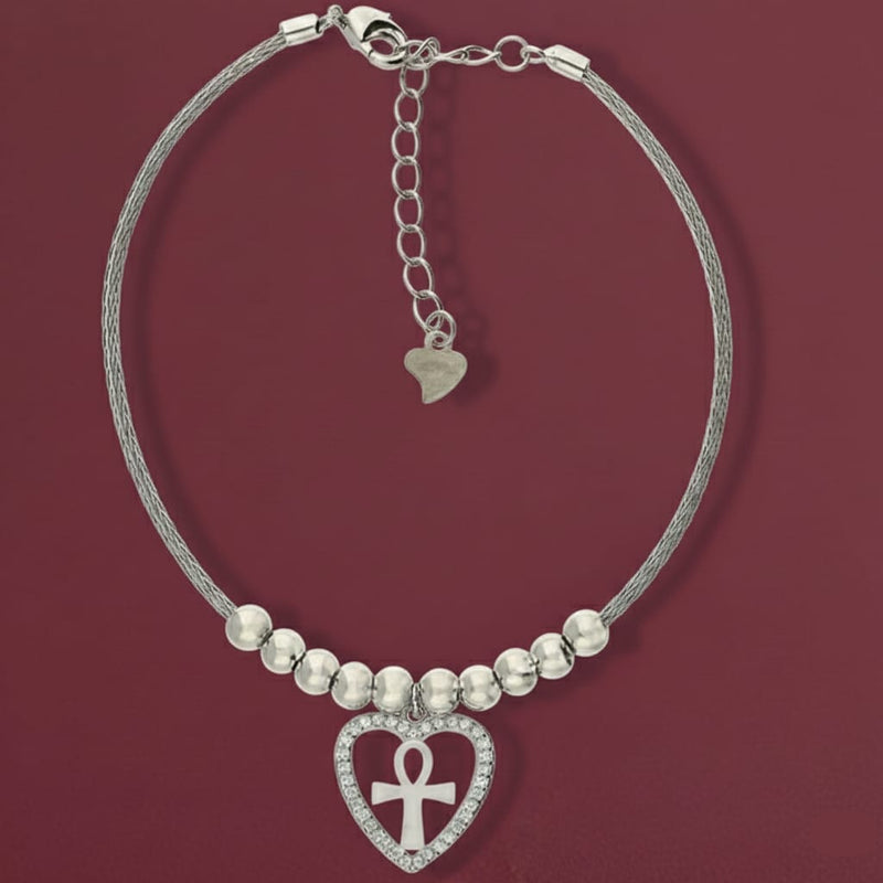 925 Silver Heart Cross Bracelet - 925 Silver Bracelet - Embellish Gold Jewelry & Diamond