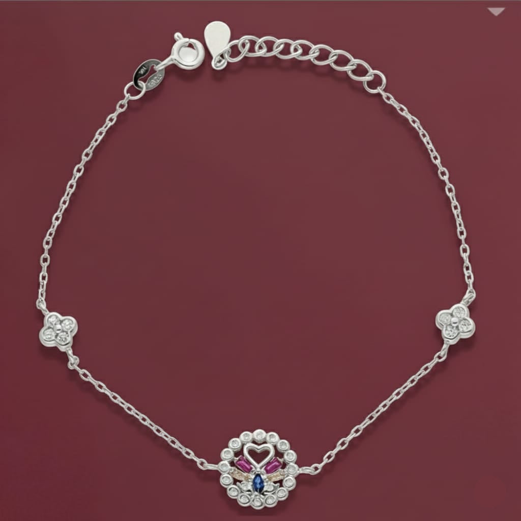 925 Silver Round Dia Clover Bracelet - 925 Silver Bracelet - Embellish Gold Jewelry & Diamond