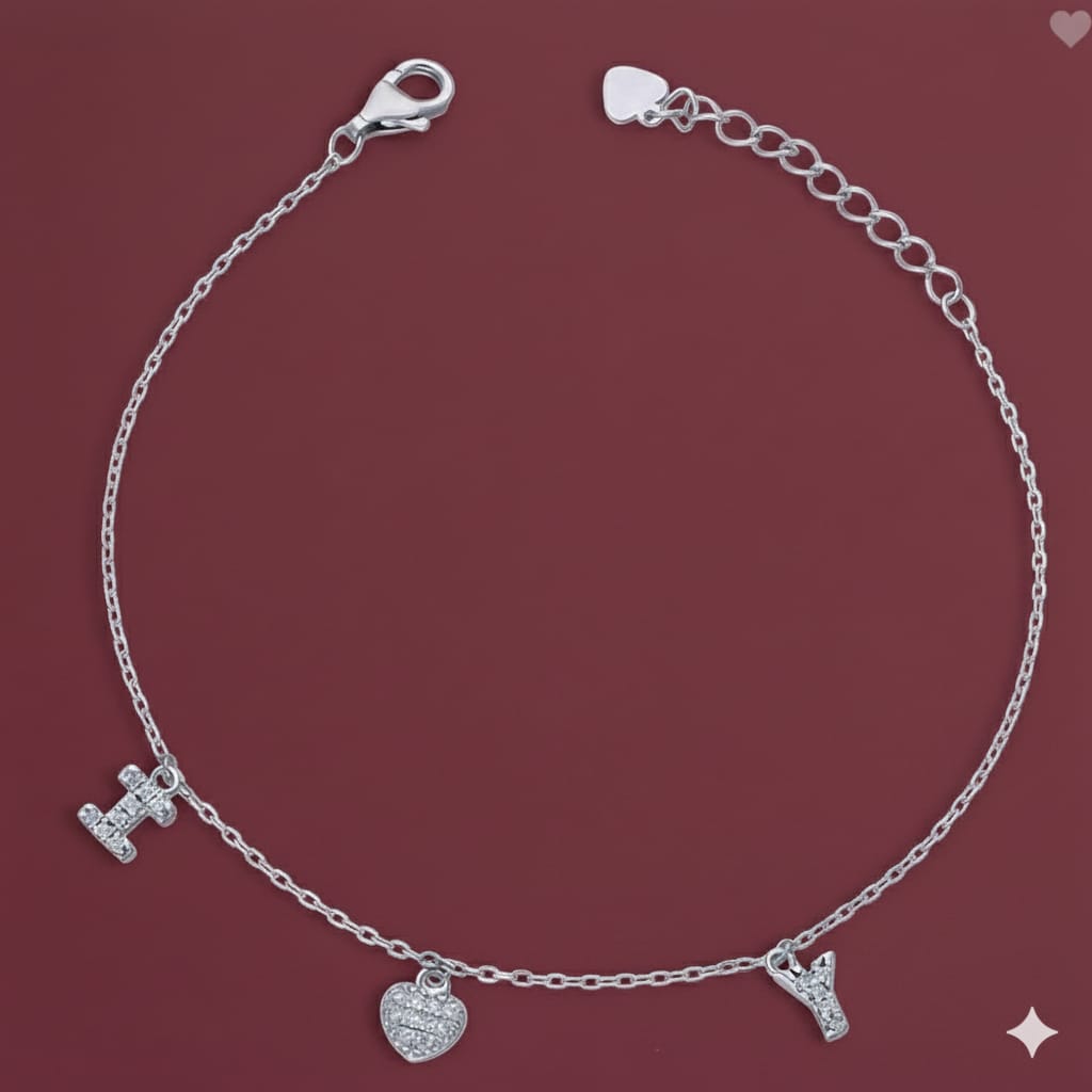 Silver bracelet with charms on a red background