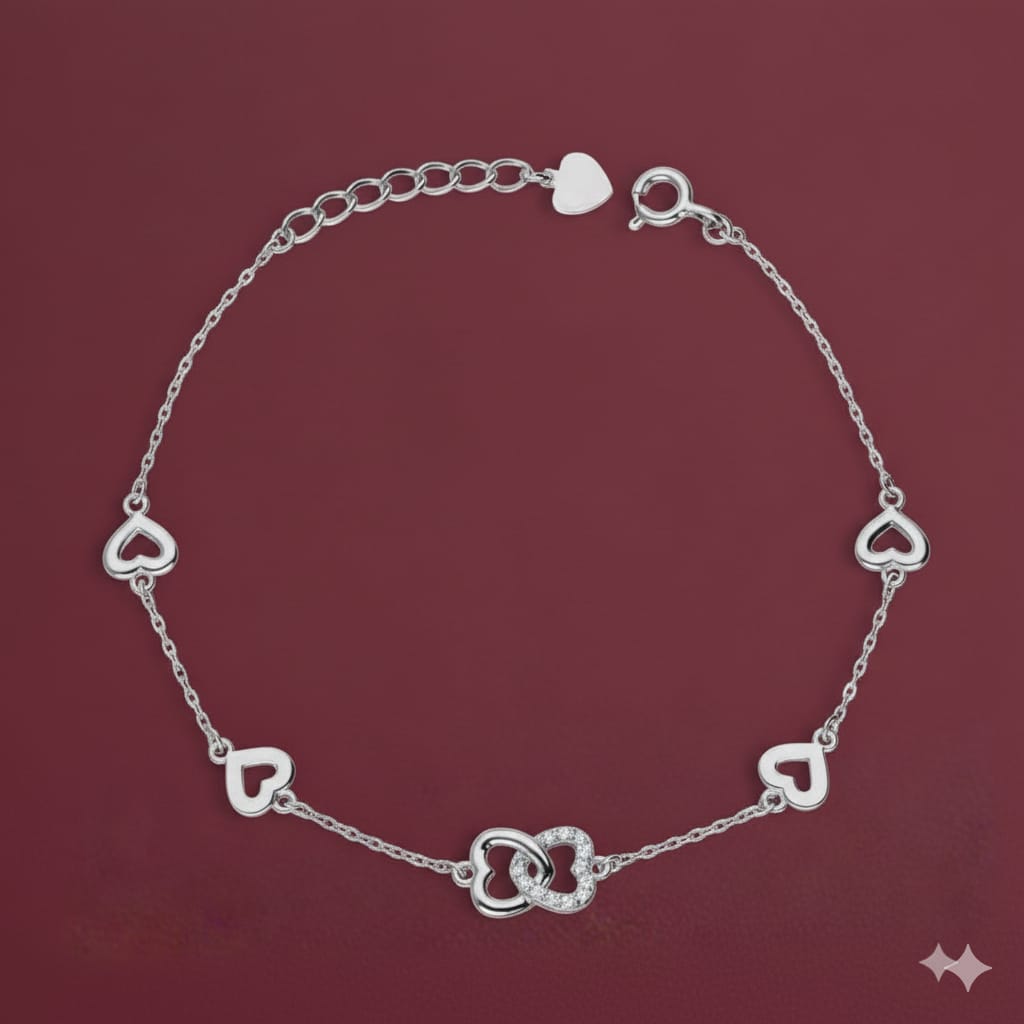 925 Silver 6 Hearts Bracelet