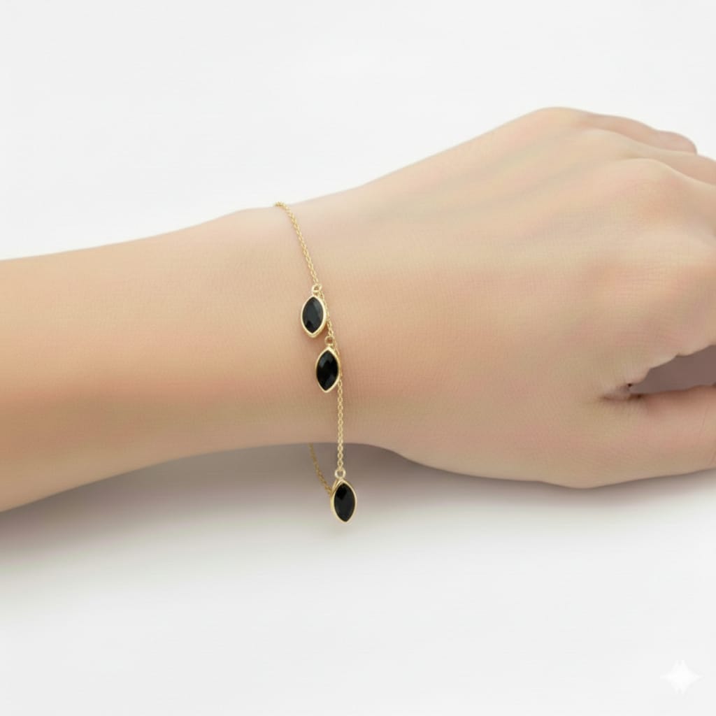 18K Real Gold Black Droplet Bracelet