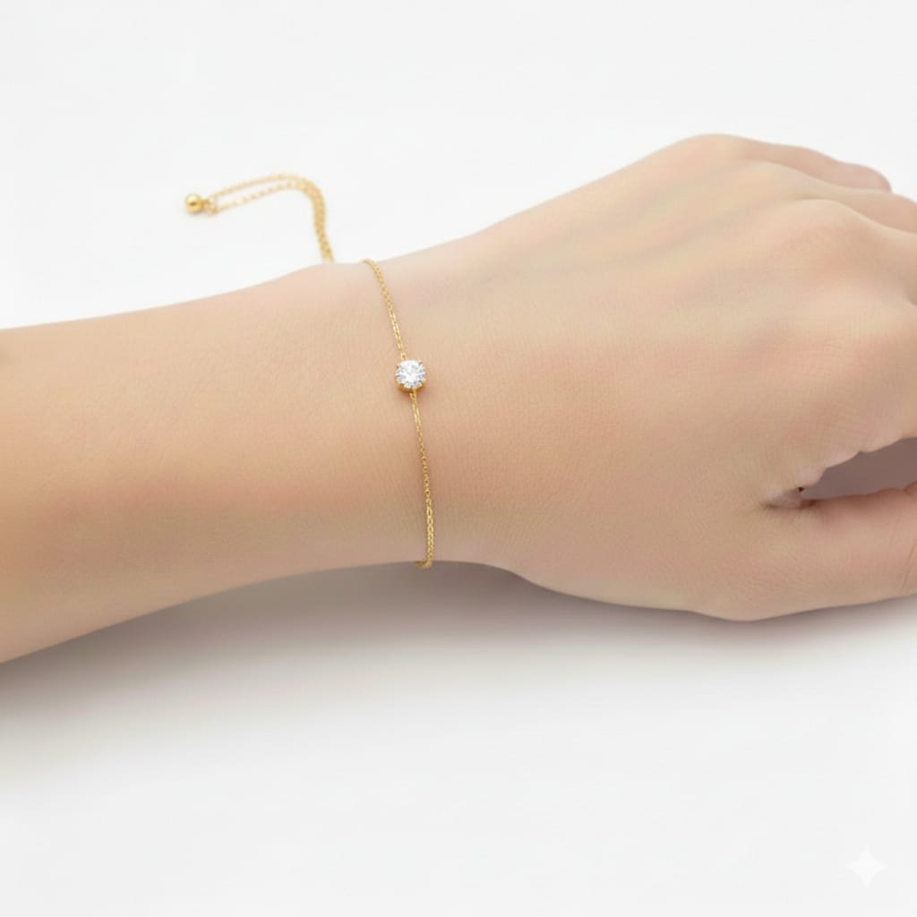 18K Real Gold Single White Zircon Stone Bracelet