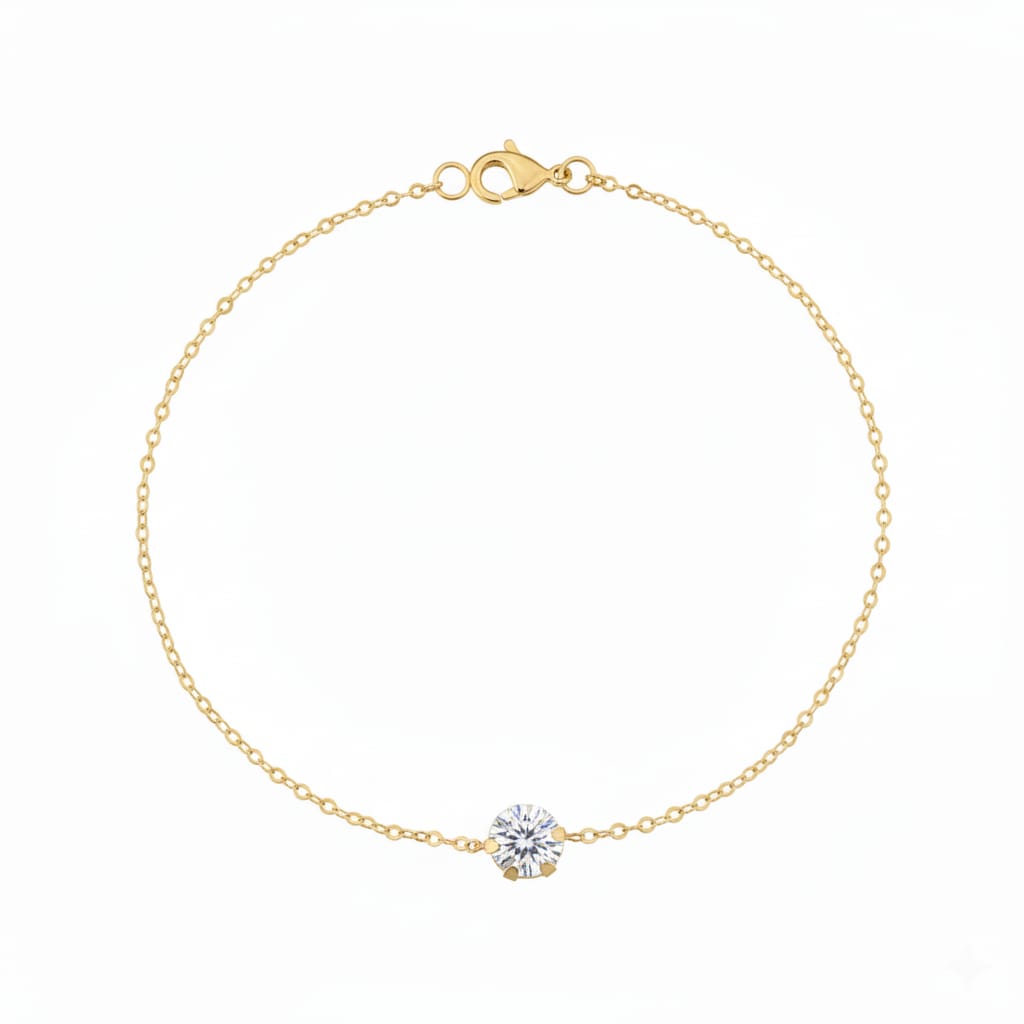 18K Real Gold Single White Zircon Stone Bracelet
