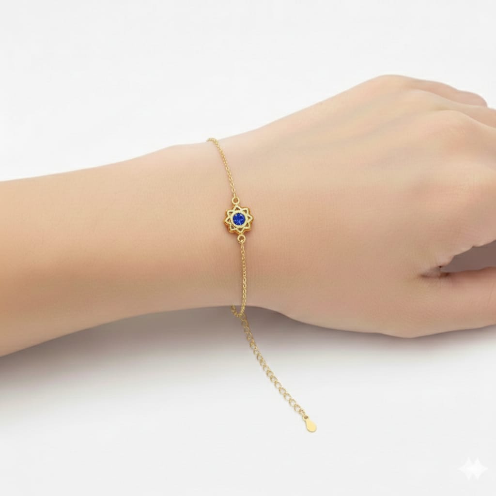 18K Real Gold Blue Sapphire Dragon Eye Bracelet-c