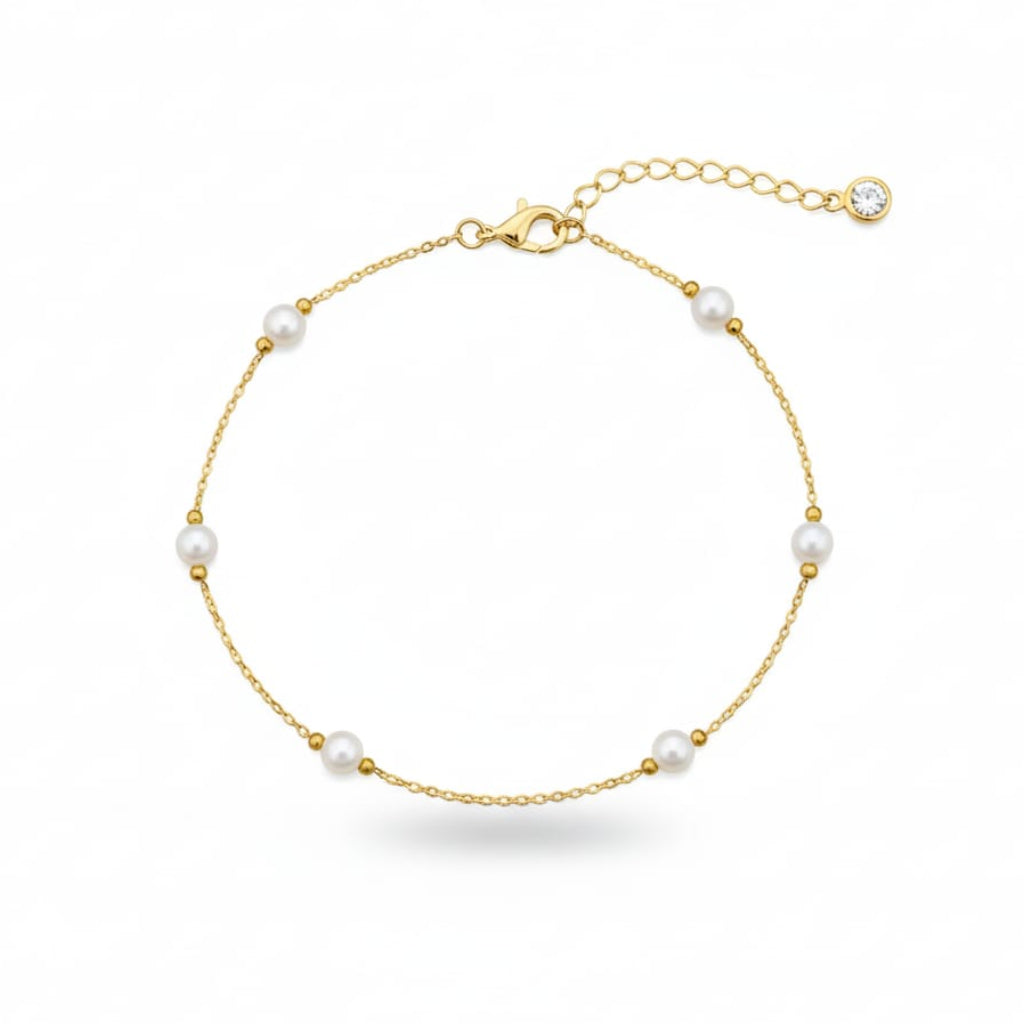 18K Real Gold Pearl And Gold Ball Bracelet