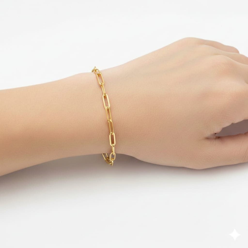 18K Real Gold Paper Clip Bracelet