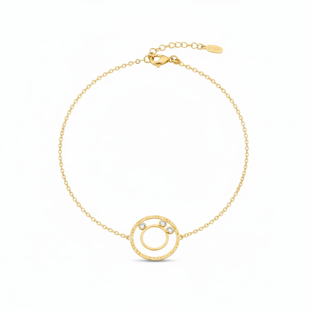 18K Real Gold 3 Stone Circle Bracelet