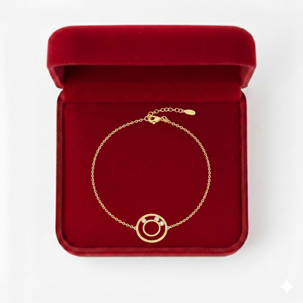 18K Real Gold 3 Stone Circle Bracelet