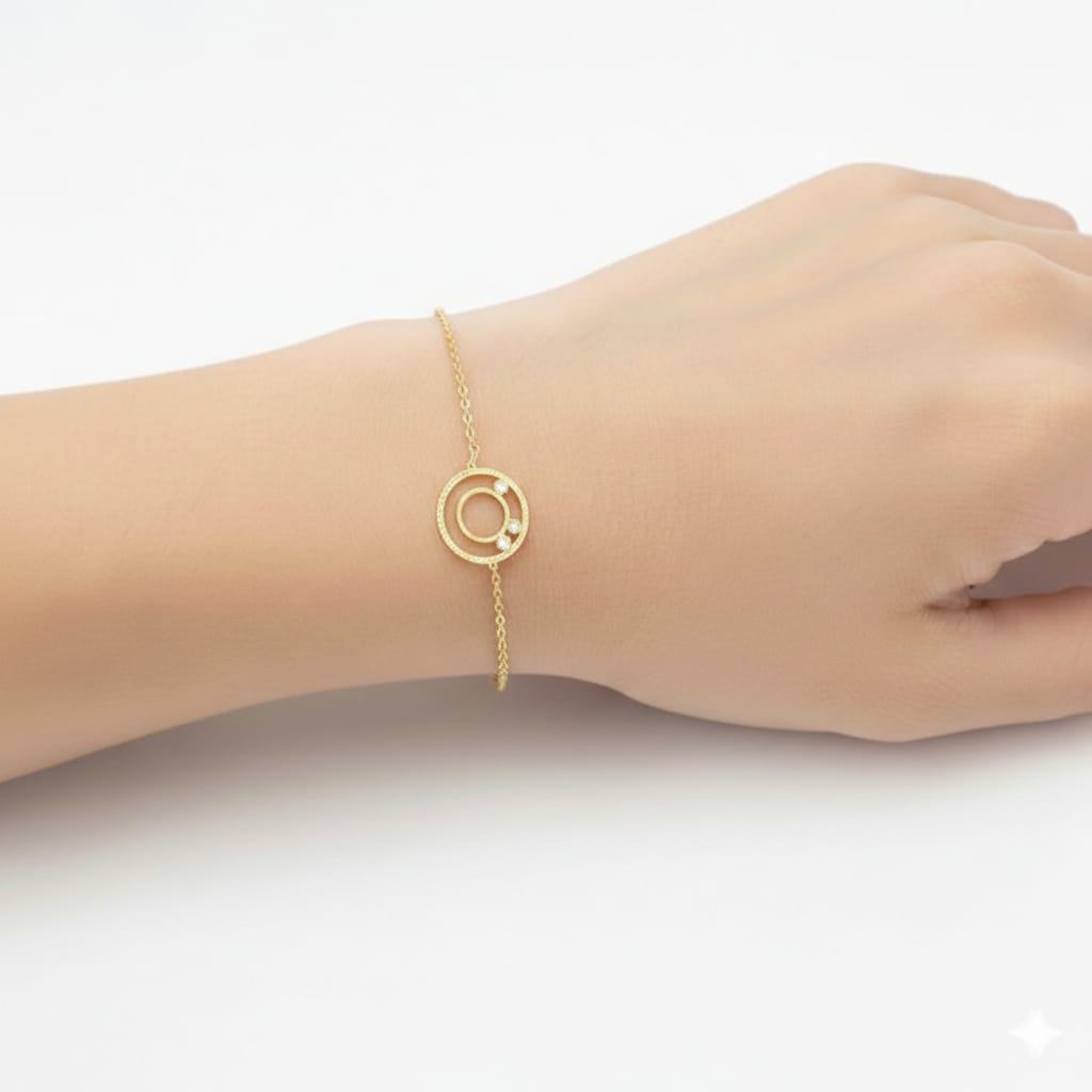18K Real Gold 3 Stone Circle Bracelet