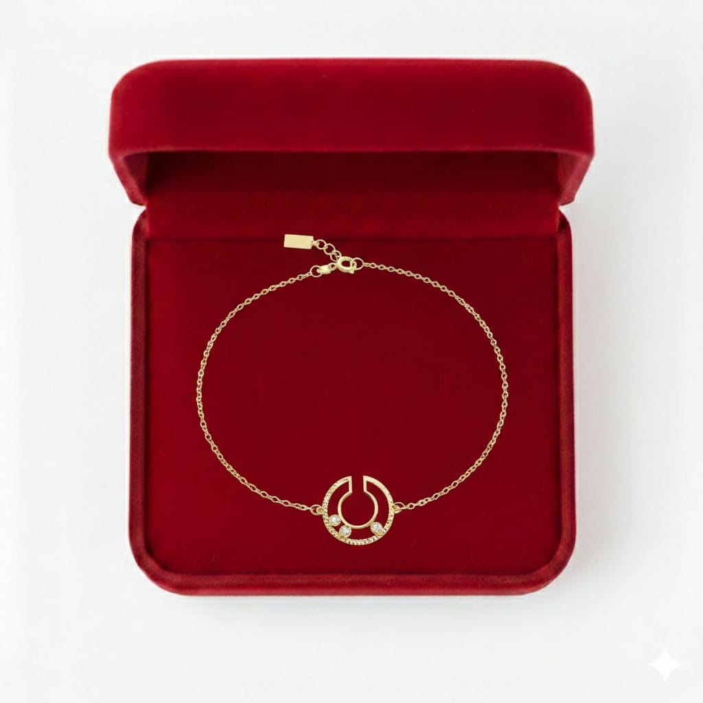 18K Real Gold 3 Stone Circle Cut Bracelet