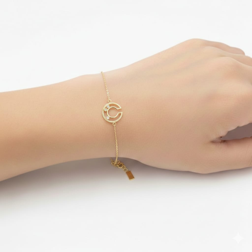 18K Real Gold 3 Stone Circle Cut Bracelet