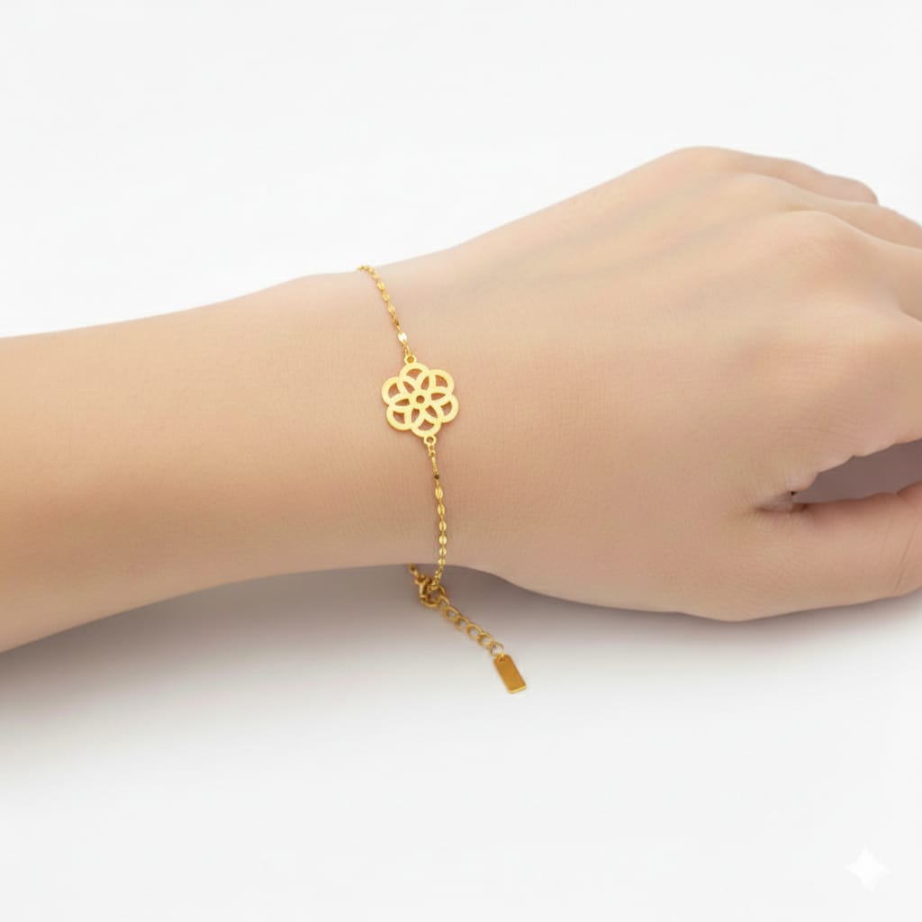 مجموعة زهرة من الذهب الحقيقي عيار 18 قيراط مع سلسلة مرآة