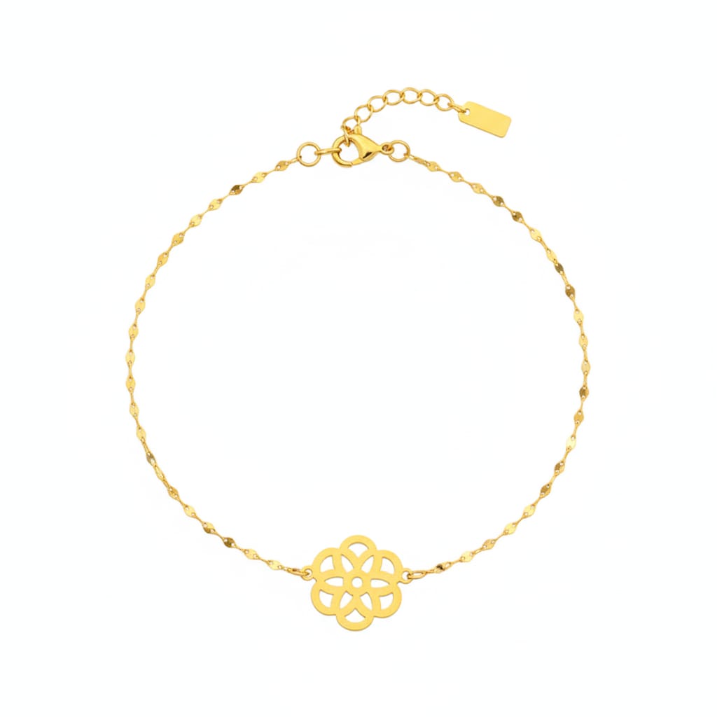 مجموعة زهرة من الذهب الحقيقي عيار 18 قيراط مع سلسلة مرآة