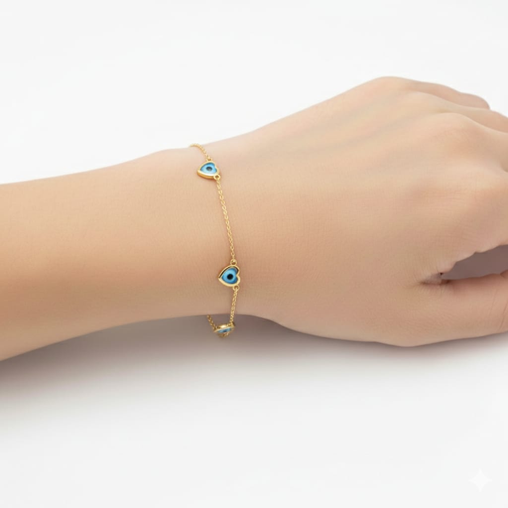 سوار من سلسلة حبل من الذهب الحقيقي عيار 18 قيراط على شكل عين الشر