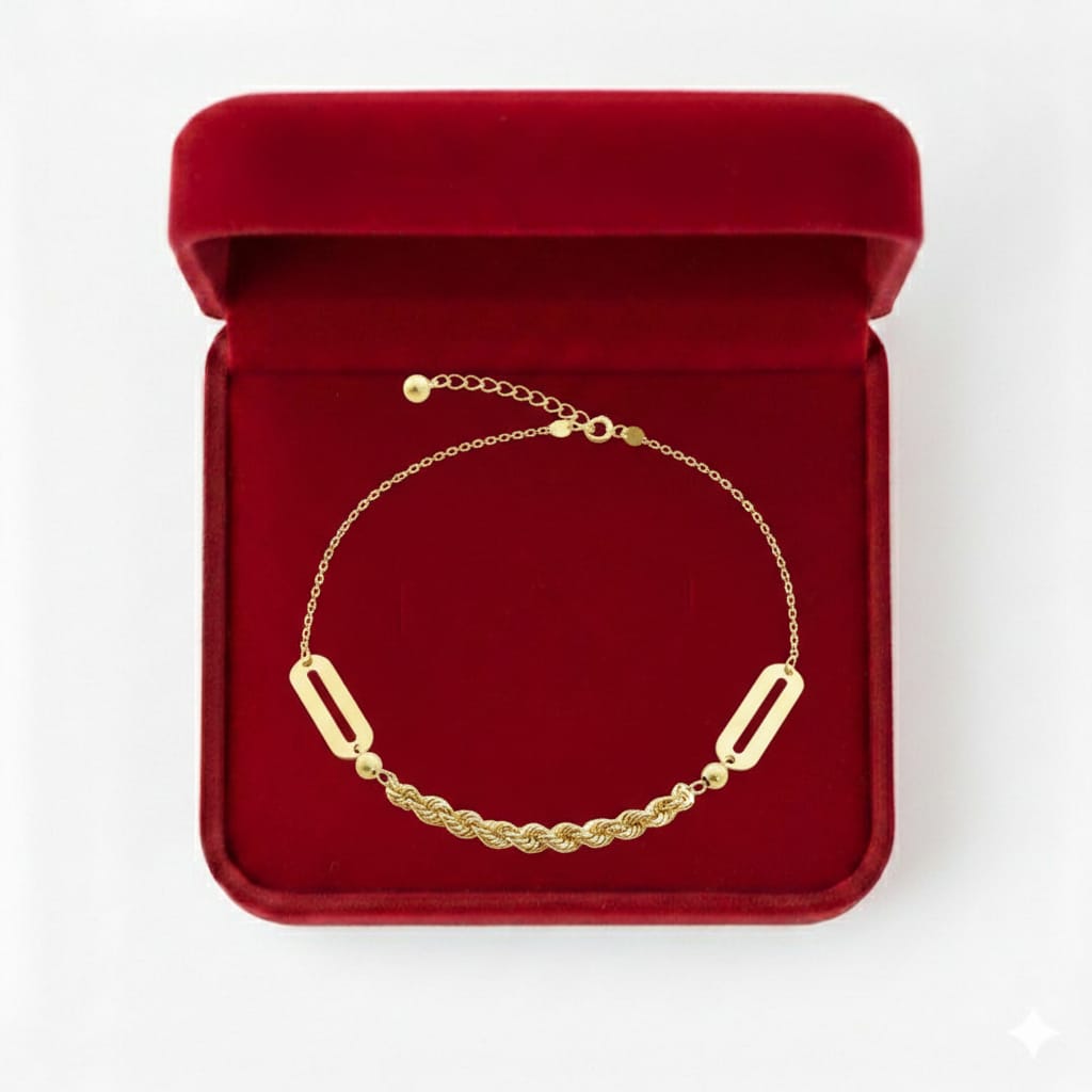 18K Real Gold Paper Clip Rope Chain Bracelet