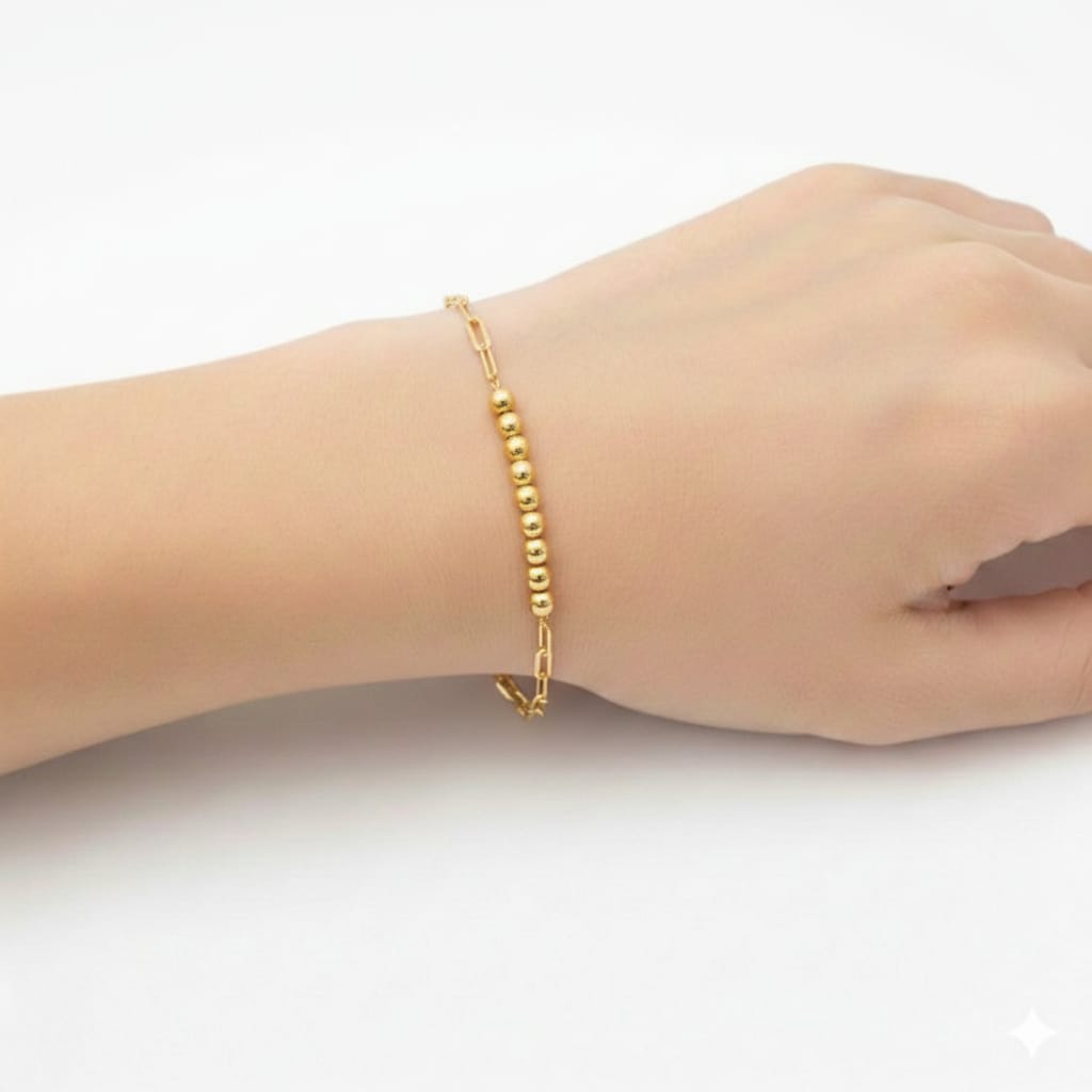 18K Real Gold Balls With Paper Clip Bracelet - Festive Collection - Embellish Gold
