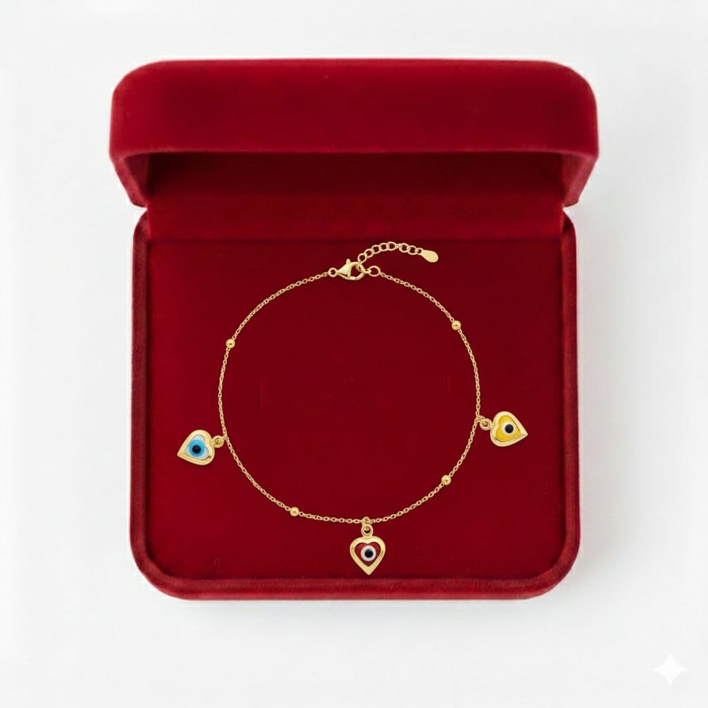 18K Real Gold Evil Eye With Gold Balls Bracelet