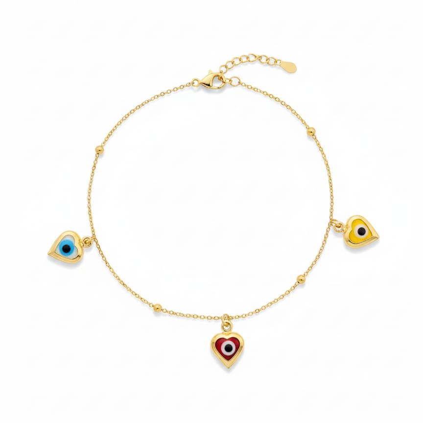 18K Real Gold Evil Eye With Gold Balls Bracelet