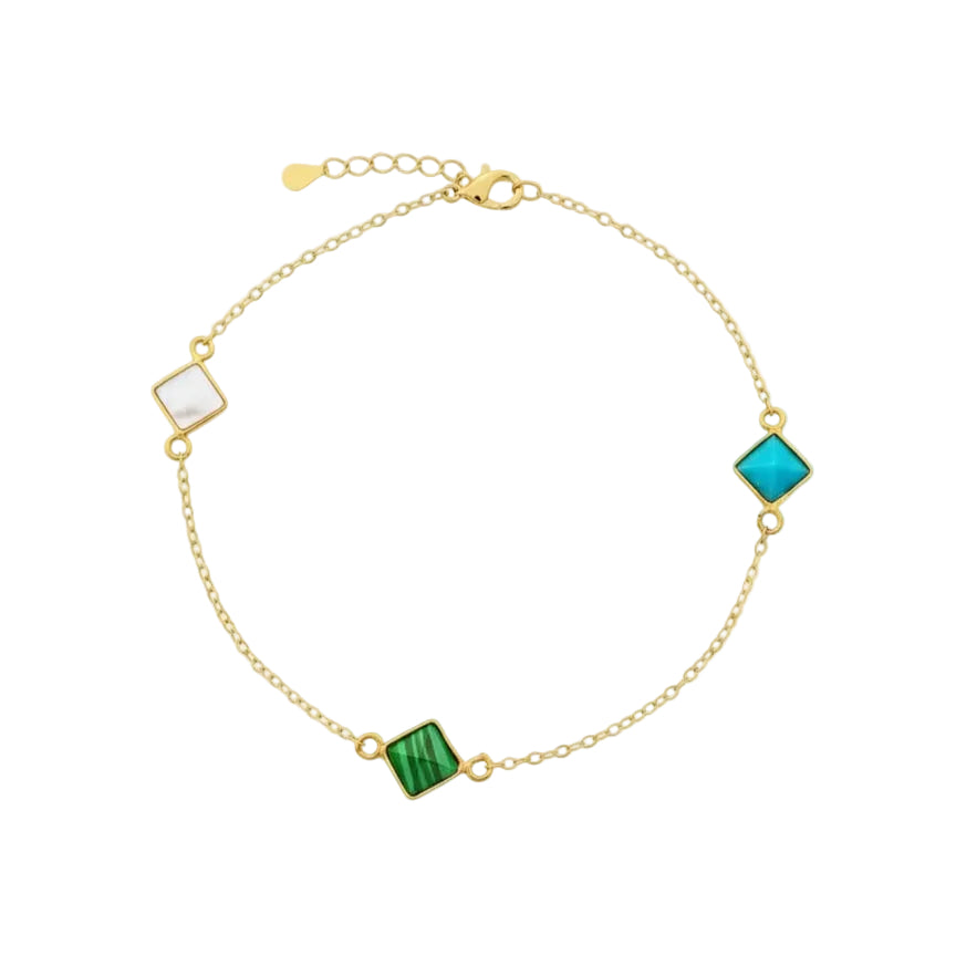 18K Real Gold Pyramid 3 Stone Bracelet