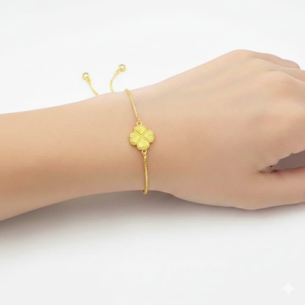 18K Gold Pendant with Plated Chain Bracelet (No:5) - Gold Bracelets - Embellish Gold