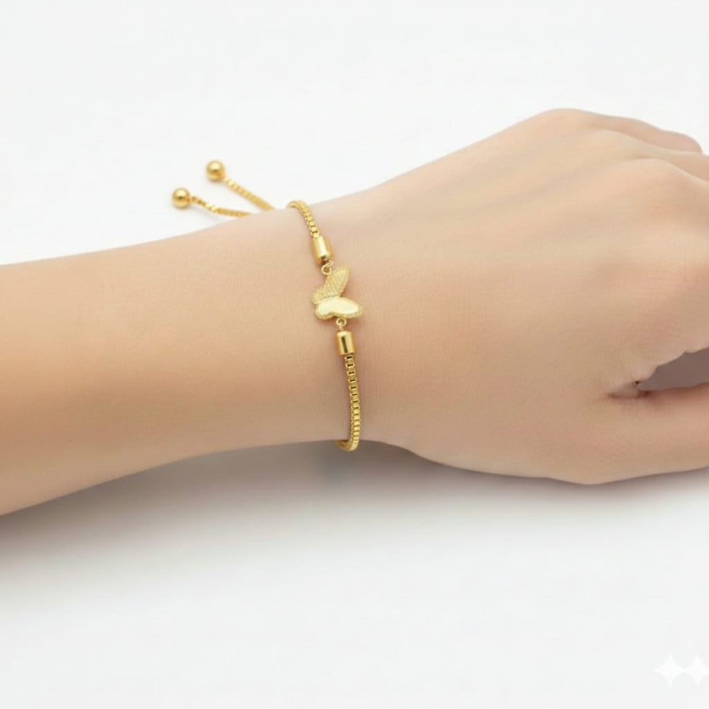 18k Gold butterfly pendant with gold plated chain - Gold Bracelets - Embellish Gold