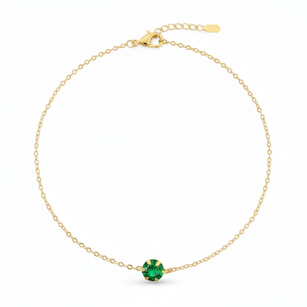 18K Real Gold Single Green Zircon Stone Bracelet