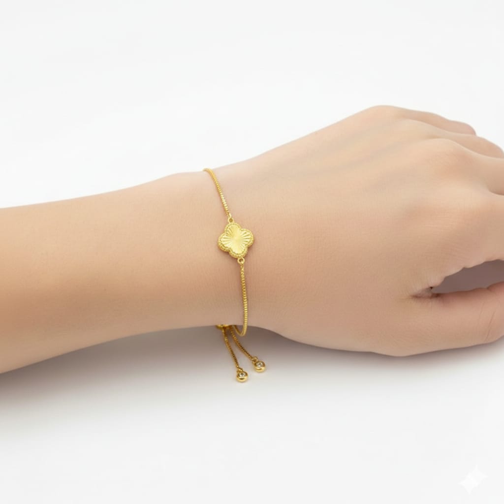 سوار زهرة من الذهب الحقيقي عيار 18 قيراط مع سلاسل قابلة للتعديل