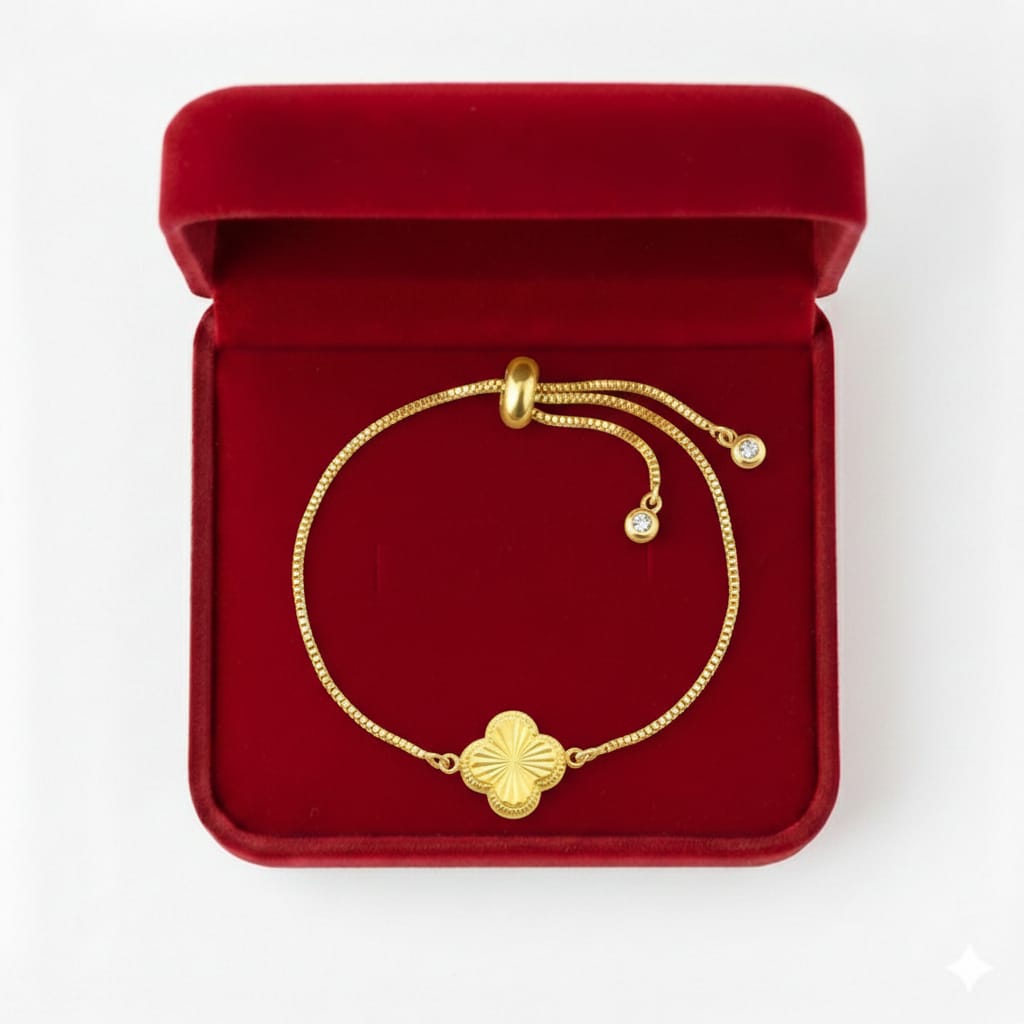 18K Real Gold Flower with Gold Plated Chain - Gold Bracelets - Embellish Gold