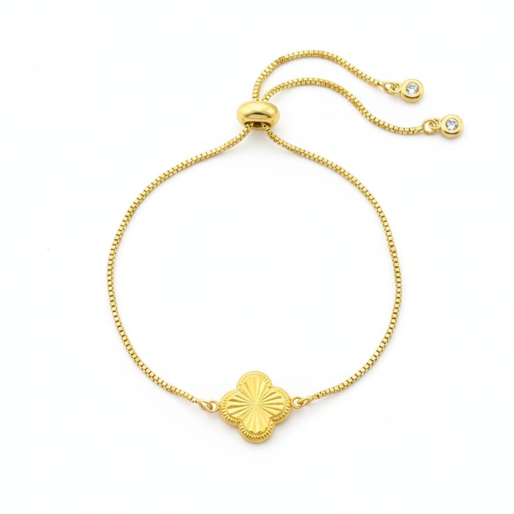 سوار زهرة من الذهب الحقيقي عيار 18 قيراط مع سلاسل قابلة للتعديل