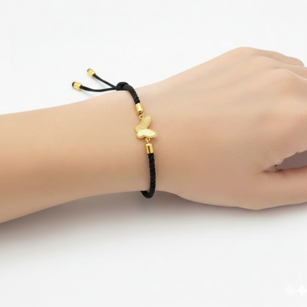 18k Gold Butterfly Bracelet with thread charm - Gold Bracelets - Embellish Gold Jewelry & Diamond