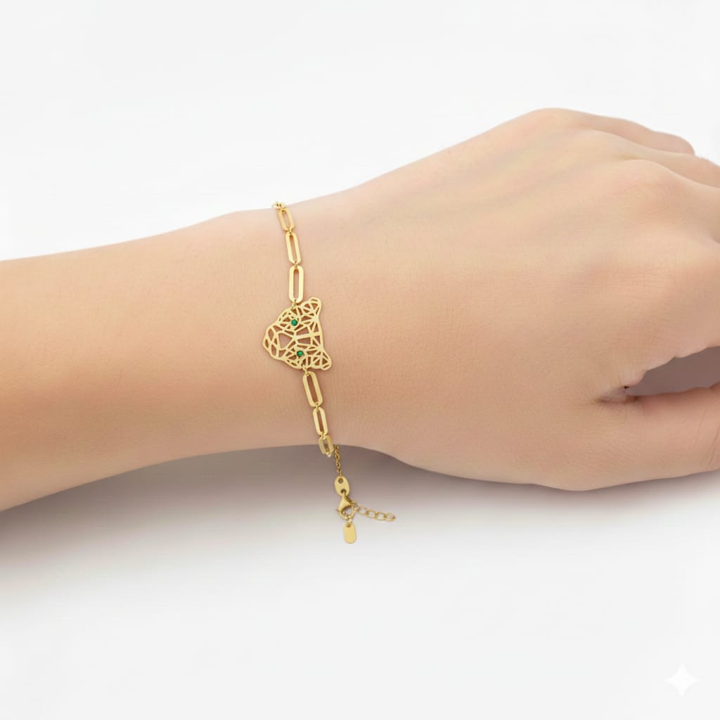 18K Real Gold Tiger Paper Clip Bracelet