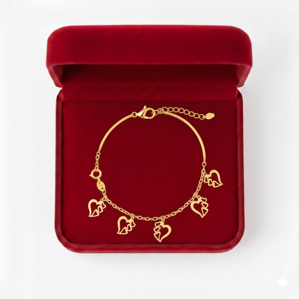 18K Real Gold Kids 4 Heart Bracelet