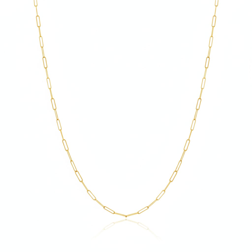 سلسلة مشبك ورق ليزر من الذهب الحقيقي عيار 18 قيراط