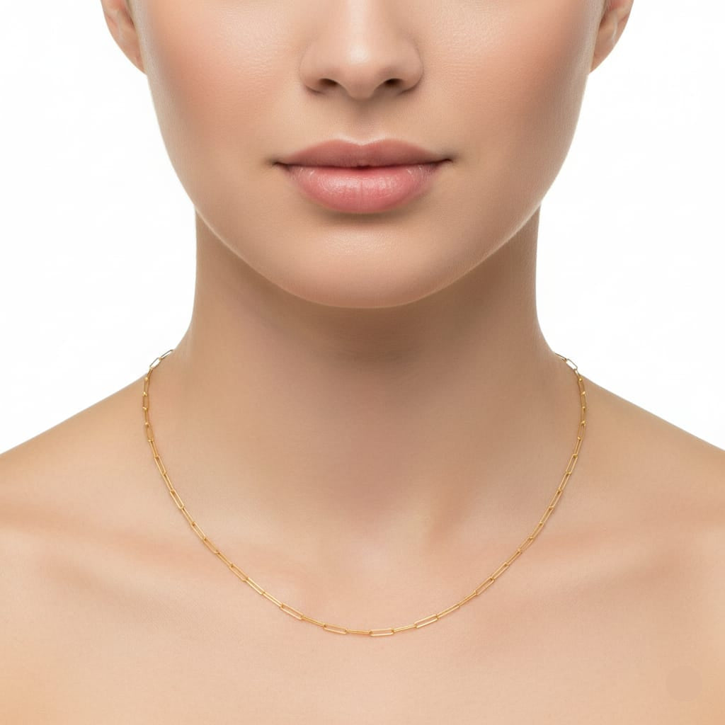 18K Real Gold Paper Clip Chain