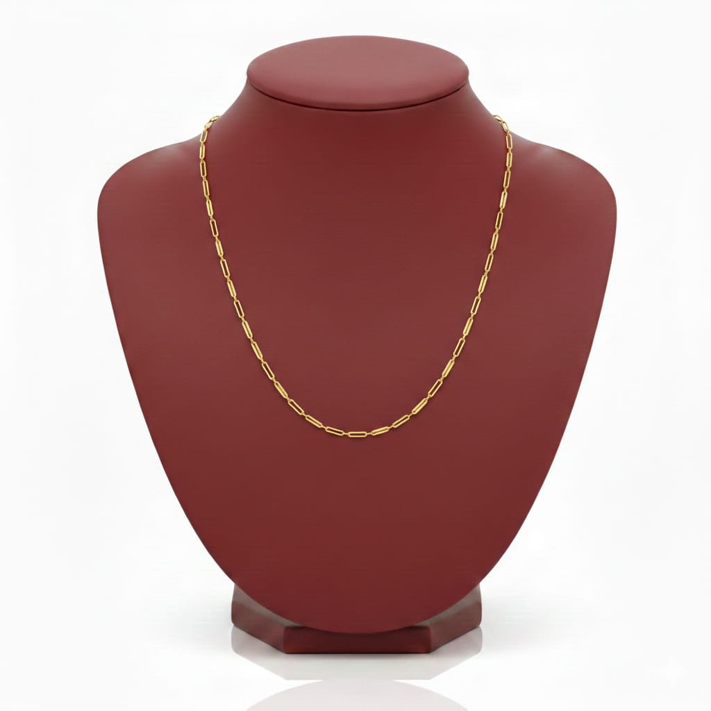 سلسلة مشبك ورق ليزر من الذهب الحقيقي عيار 18 قيراط